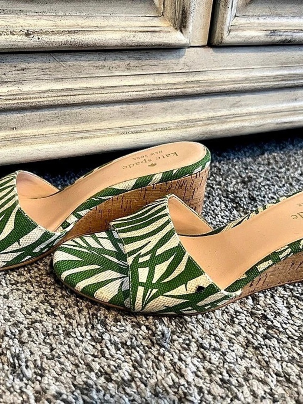 Kate Spade Green & Cream Wedge Mules